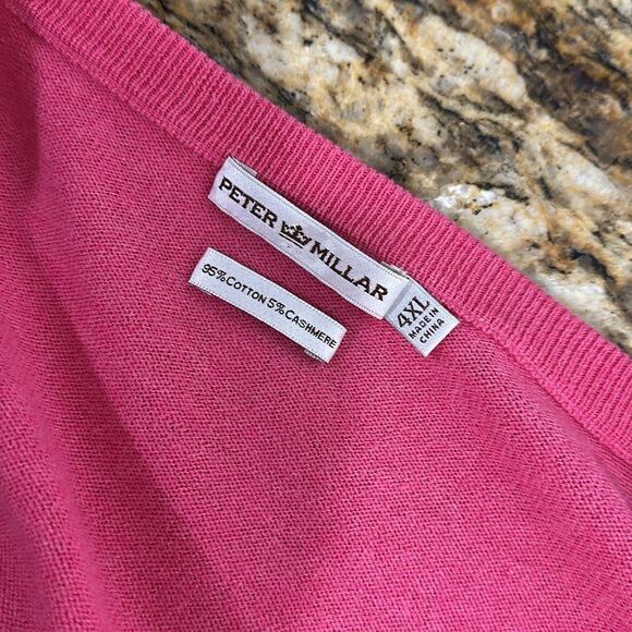 Peter Millar Cotton Cashmere Blend V-neck Pullover Sweater In Pink Size 4XL - Picture 5 of 10
